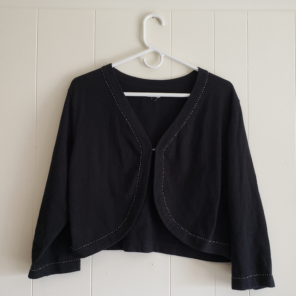 Old Navy Cardigan Black Wool and Seed Bead Trim Short Sweater Size XXL W…